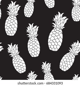 Black and white pineapple vector pattern.
