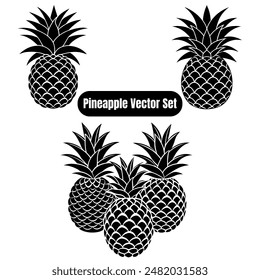 Conjunto de Vector de piña blanco y negro - Siluetas detalladas para Diseños tropicales y obras de arte decorativas