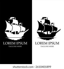 Black and white Pinisi boat logo design