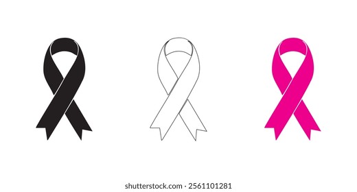 Black, White, and Pink Awareness Ribbon Set - Minimalistic Design