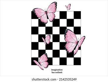 black white pink butterfly had drawn design