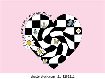 black white pink heart daisy flower 