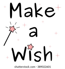 black white and pink make a wish text with stars vector abstract concept illustration background