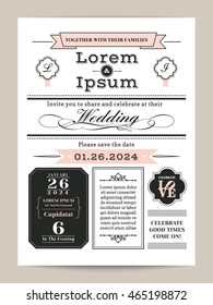 black and white with pink pastel color monogram wedding invitation template