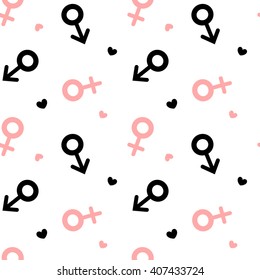 black white pink seamless vector pattern background illustration with male and female gender symbols 