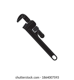 Black and white pipe wrench icon vector.