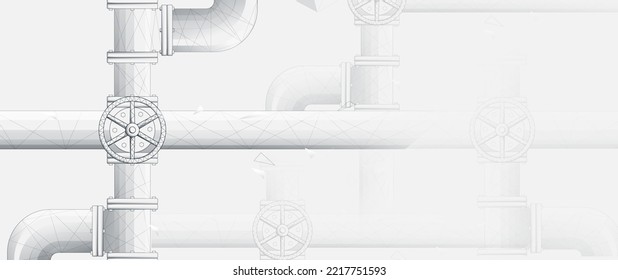 Black and white Pipeline, Industrial background. Low polygon and wireframe style design. Vector illustration