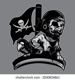 black and white pirate captain vector illustration good for design