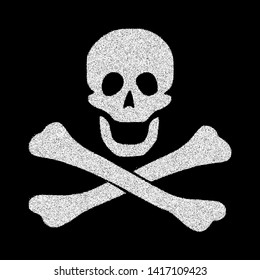 Black and white pirate flag. jolly Roger stipple points. Icon, skull and bone symbol. White icon danger. Warning symbol set.