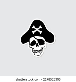 Black and white pirate skull head illustration