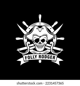 Black and white pirates logo. Skull logo. boat logo