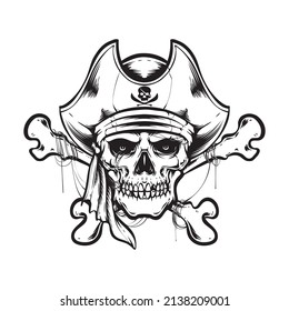 black white pirates skull vector illustration