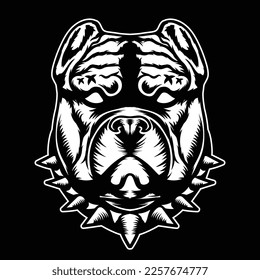 Black And White Pittbull Head Vector Illustration