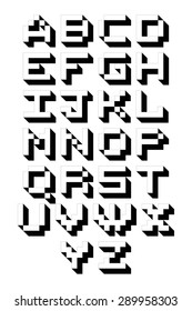 black and white pixel alphabet with shadow