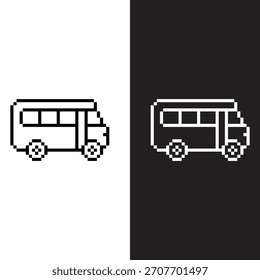 black and white pixel art bus 8 bit vector icon art for computer game	