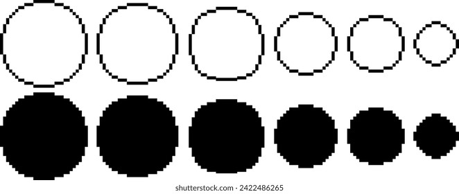 black white pixel art circle icon set