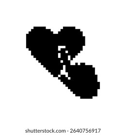 Black and white pixel art depicting a heart shaped hourglass, combining mosaic and retro styles.