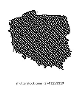 Black and White Pixel Art Map of Poland with Dithered Texture and Retro Geographic Silhouette