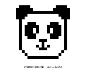 Black and white pixel art panda face icon. Clipart image isolated on background.