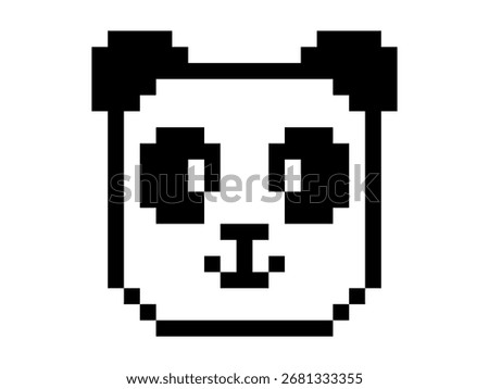 Black and white pixel art panda face icon. Clipart image isolated on background.