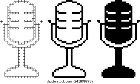 black white pixel art podcast icon set