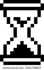 Black and white pixel art representing an hourglass, evoking a retro video game aesthetic and symbolizing the passage of time or a countdown