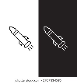 black  and white pixel art rocket  missile  8 bit  vector icon art for computer game	
