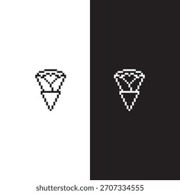 black  and white pixel art shawarma doner kebab  8 bit  vector icon art for computer game	
