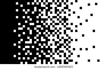 Arrière-plan noir et blanc pixel. Mosaïque abstraite de demi-teintes. Arrière-plan géométrique carré. Décor abstrait rectangle.