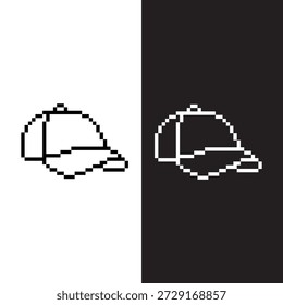 black and white pixel baseball  cap hat 8 bit vector icon art for computer game	