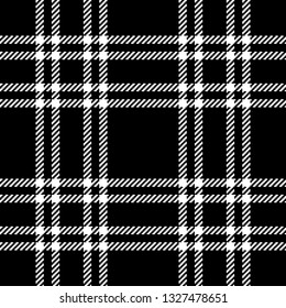 Black white pixel check plaid vector seamless pattern for coat, jacket, skirt, scarf, blanket, poncho, home textile, or other classic fabric design.