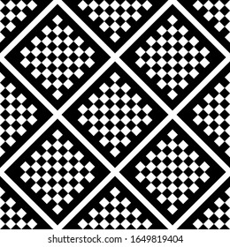 Black and white pixel chess cell. Seamless pattern. Vector drawing. Texture.