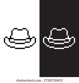 black and white pixel cowboy hat  8 bit vector icon art for computer game	