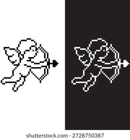 black and white pixel Cupid  8 bit vector icon art for computer game	
