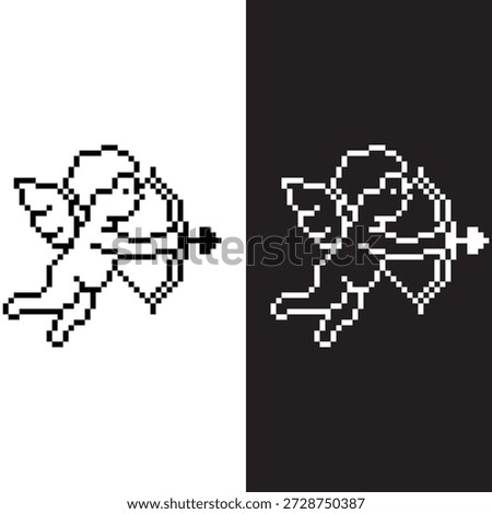 black and white pixel Cupid  8 bit vector icon art for computer game	