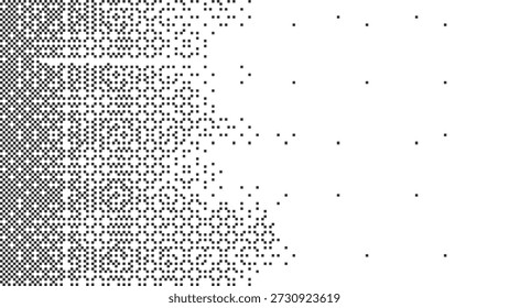 Black and white pixel disintegration effect with fading square pattern for sci fi and glitch art concepts