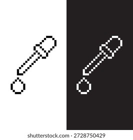 Cuentagotas de píxeles en blanco y negro Icono de Vector de 8 bits para juego de computadora	
