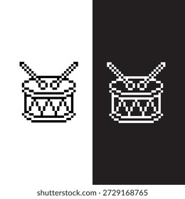 black and white pixel drum  8 bit vector icon art for computer game	