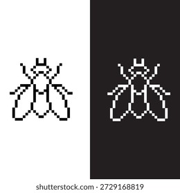preto e branco pixel fly insect 8 bit vetor ícone arte para o jogo de computador	