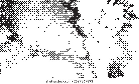 Textura de cuadrícula de píxeles en blanco y negro con ruido digital aleatorio. Ideal para temas tecnológicos, diseño mínimo y composiciones abstractas modernas.