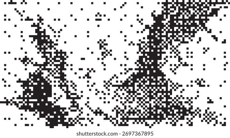 Textura de cuadrícula de píxeles en blanco y negro con ruido digital aleatorio. Ideal para temas tecnológicos, diseño mínimo y composiciones abstractas modernas.