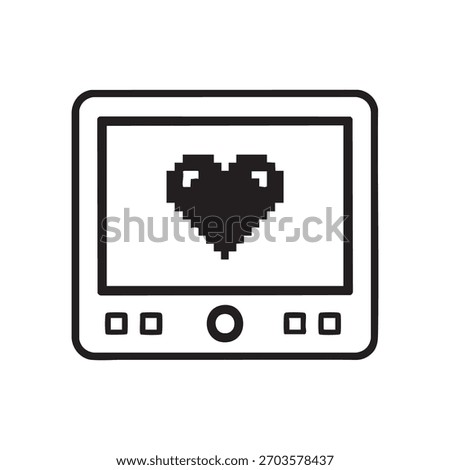 Black and White Pixel Heart on Retro Device Screen Valentine's Day Vector Icon