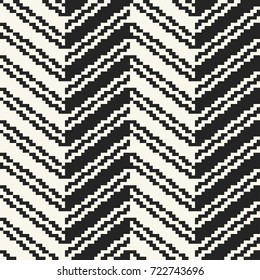 Black And White Pixel Herringbone Stripe Pattern