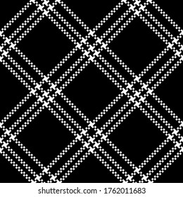 Black white pixel line plaid vector. Seamless tartan check plaid for bag, skirt, packaging, wrapping, or other modern textile print.