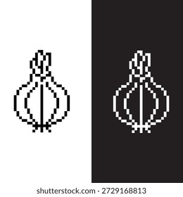 Pixel de cebolla blanco y negro 8 bits Vector icono arte para el juego de ordenador	