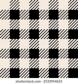 Schwarz-weißes Pixelmuster in einem großen karierten Muster mit diagonalen Linien, flacher Stil