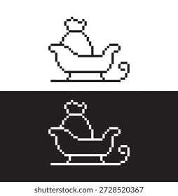 schwarz-weiß pixel sants schlitten weihnachten zeit 8 bit vektor symbol kunst für computer spiel	
