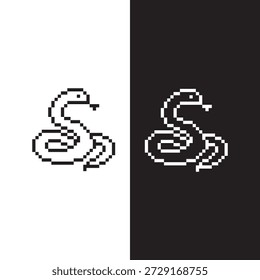 schwarz-weiße Pixel Schlange 8-Bit-Vektor-Icon-Kunst für Computerspiel	