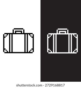 black and white pixel suitcase  8 bit vector icon art for computer game	