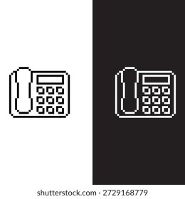 Pixel negro y blanco teléfono viejo   Icono de Vector de 8 bits para el juego de ordenador	